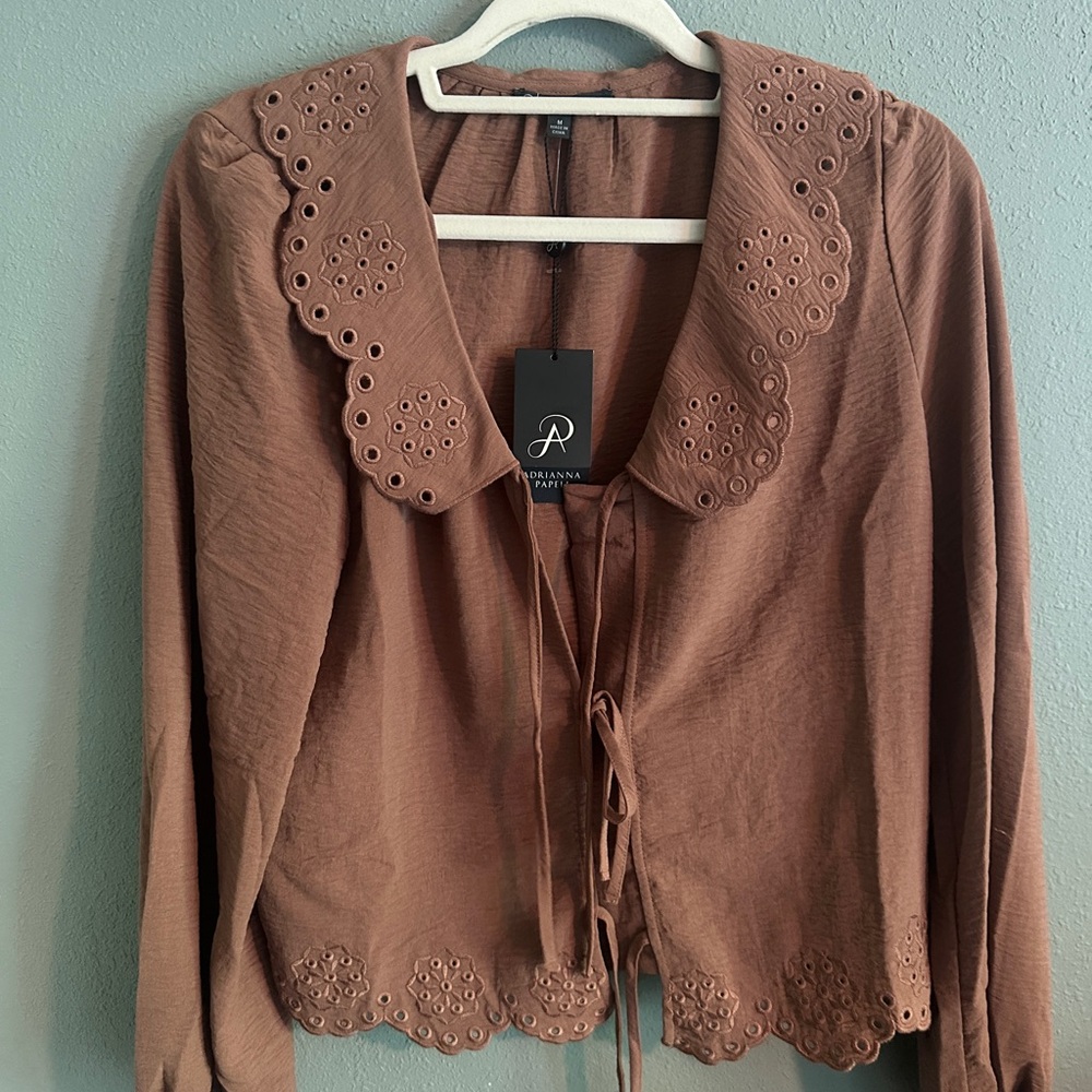 Brown Lace-Trimmed Women's Top - Picture 2 of 5